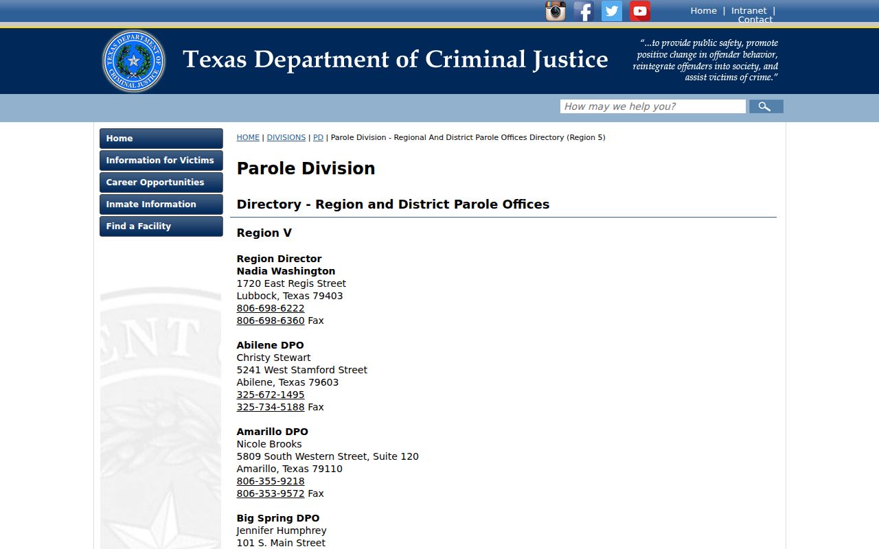 Brownwood parole office serving Comanche County arrest record inquiries