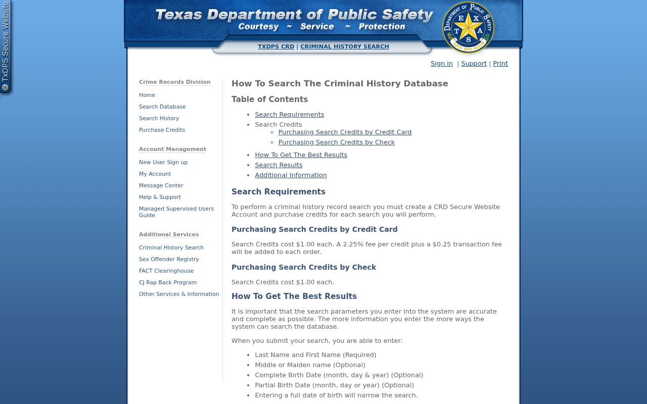 Comanche County arrest record instructions in the Texas DPS search