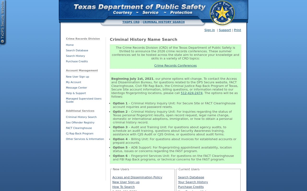 Texas DPS statewide name search used after a Comanche County arrest lookup