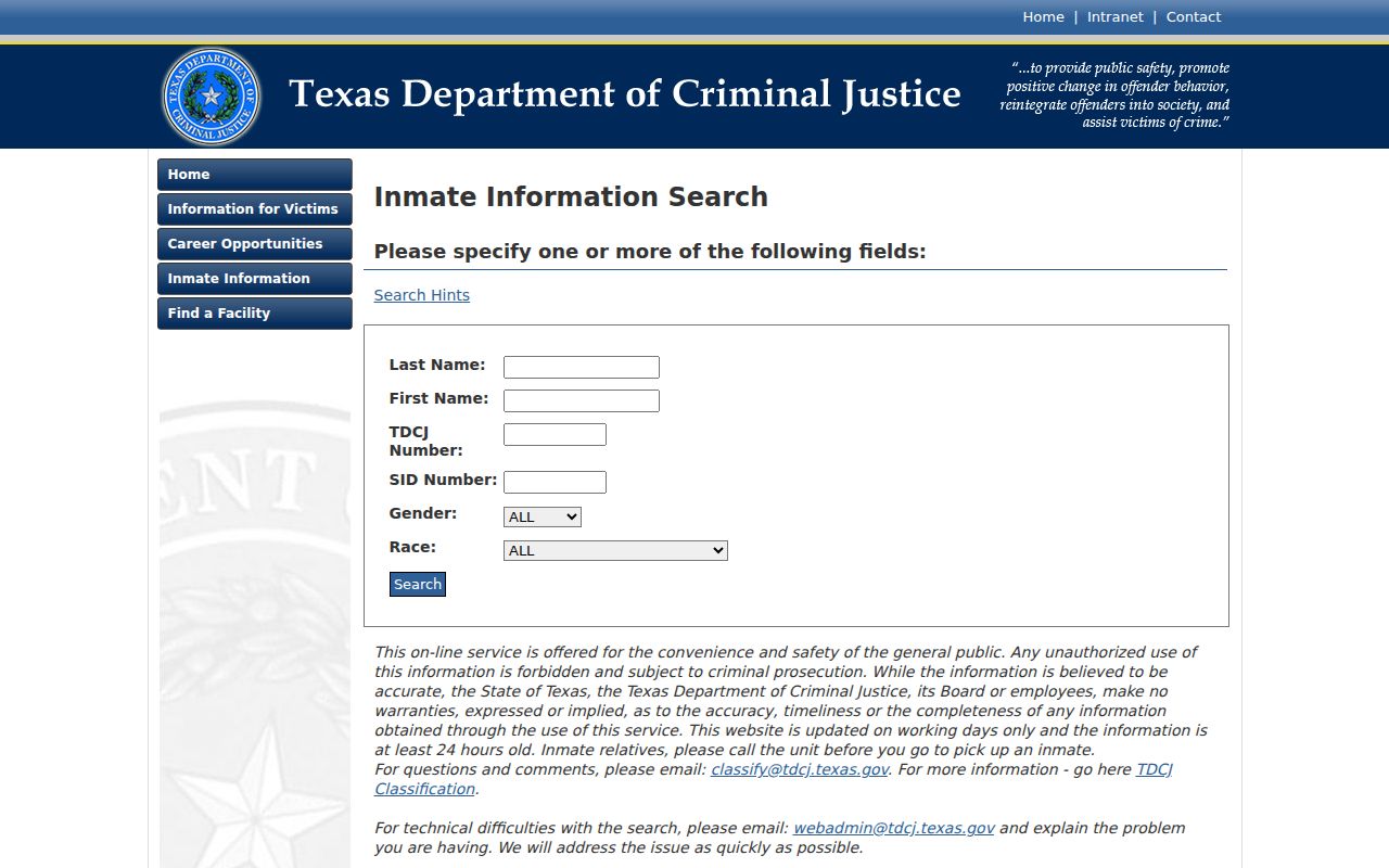 Comanche County arrest custody search through the TDCJ inmate locator