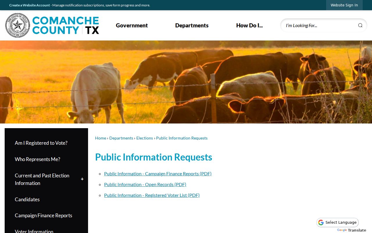Comanche County criminal records public information request page