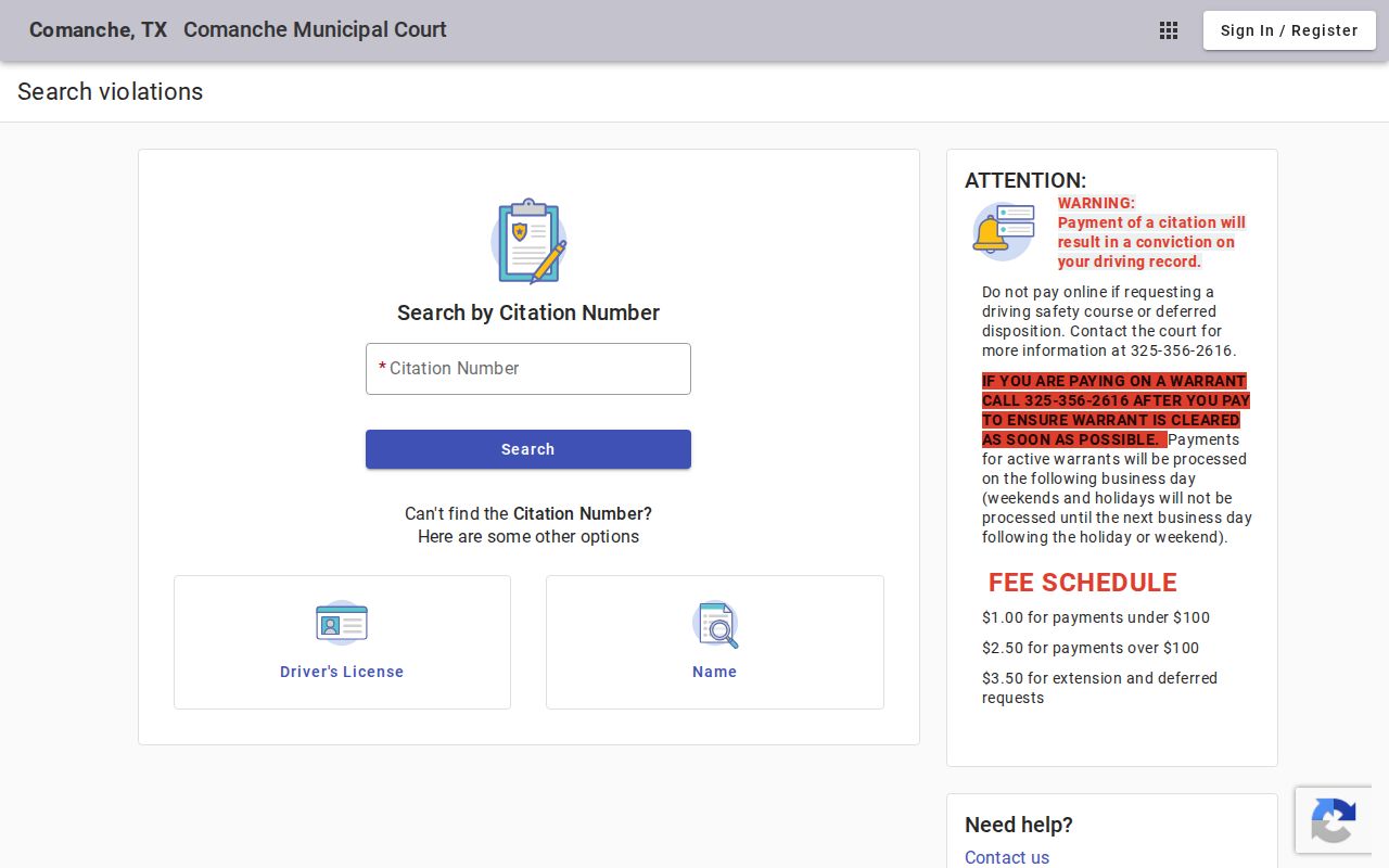 Comanche County municipal court citation case lookup