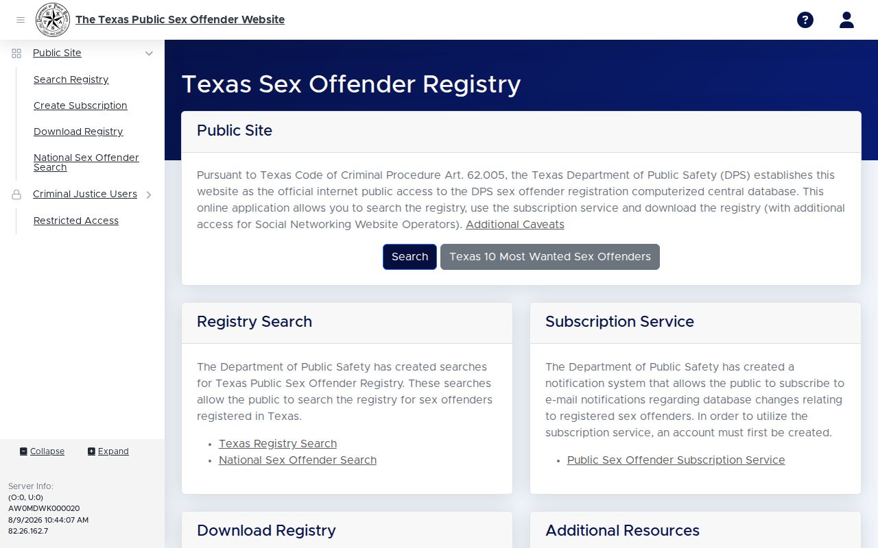 Official Texas search interface for Comanche County sex offender registry profiles